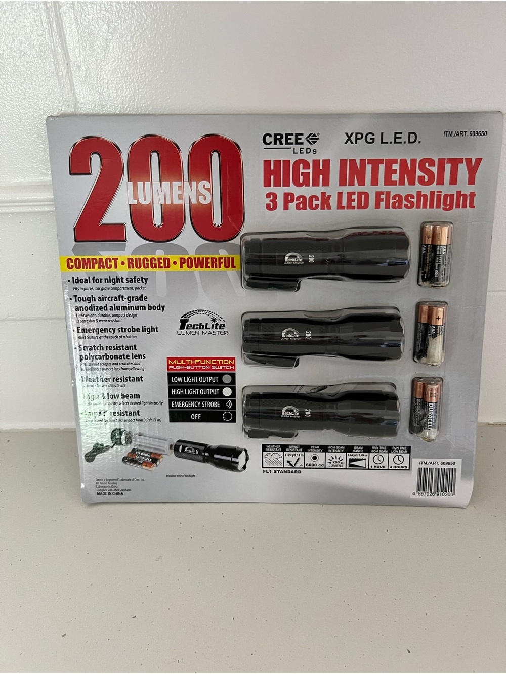 TechLite Lumen Master 200 Lumen 3-Pack LED Flashlights NWOT Costco
